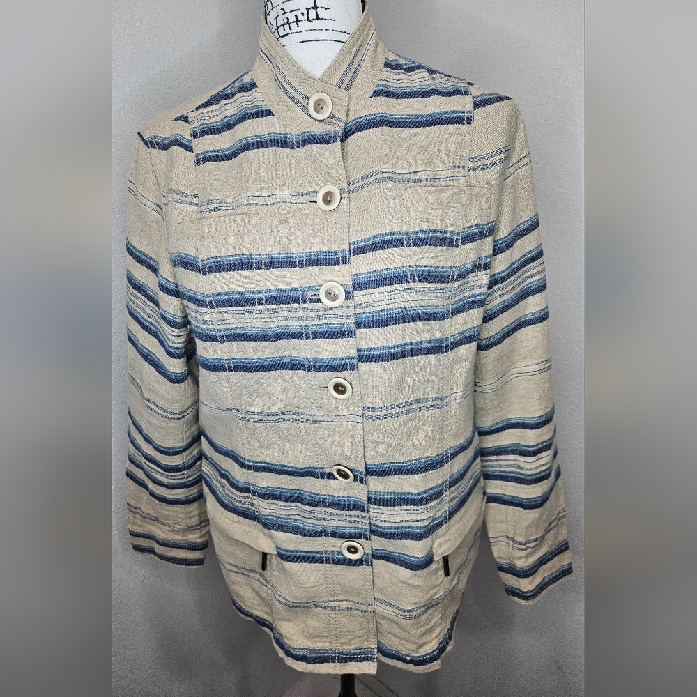 Coldwater Creek Striped Linen Blend Women's Petite 14